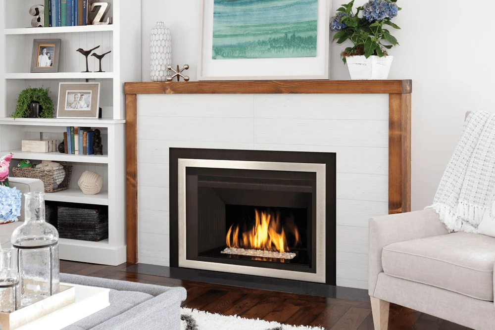 Modern gas fireplace insert in a living room